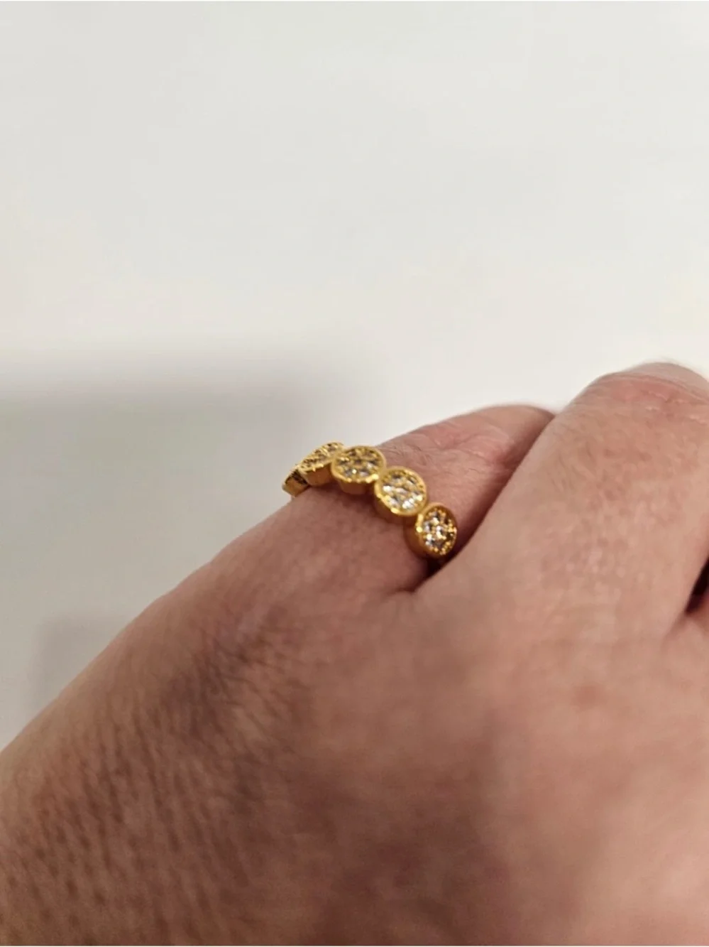 New Gold Plated Pave Circle Statement Ring - Sparkling Crystal Band - Size 6